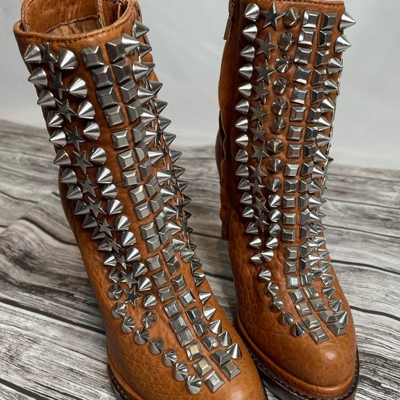 Jeffrey Campbell Handmade Leather Spike Stiletto Booties Warm Cognac Brown 6 - Picture 8 of 12